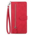 thumbnail image 2 of Feishell Case for Apple iPhone 16 Pro, Embossed Card Slots Retro Leather Wallet Shockproof Flip Cover with Hand Strap Card Slots Zipper Pocket Kickstand Handbag Magnetic Closure, Red, 2 of 16