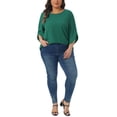thumbnail image 2 of Agnes Orinda Women's Plus Size Swiss Dots Tops Petal Sleeve Curved Hem Round Neck Summer Casual Blouse 3X Dark Green, 2 of 6