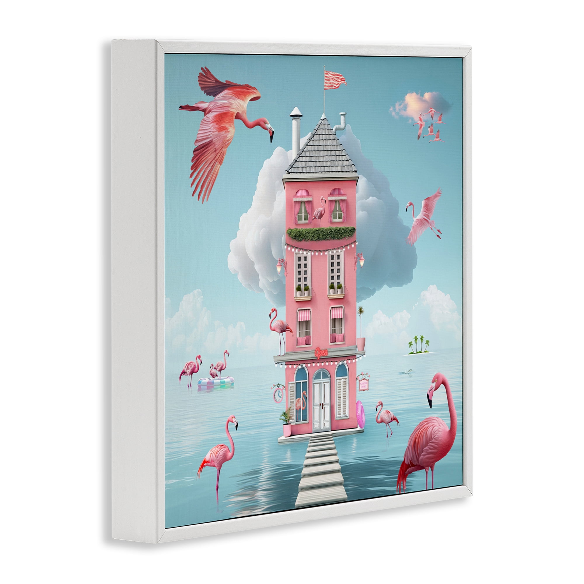 Flamingo Hotel on Water White Framed Giclee Art, design by Lori Lea Studios