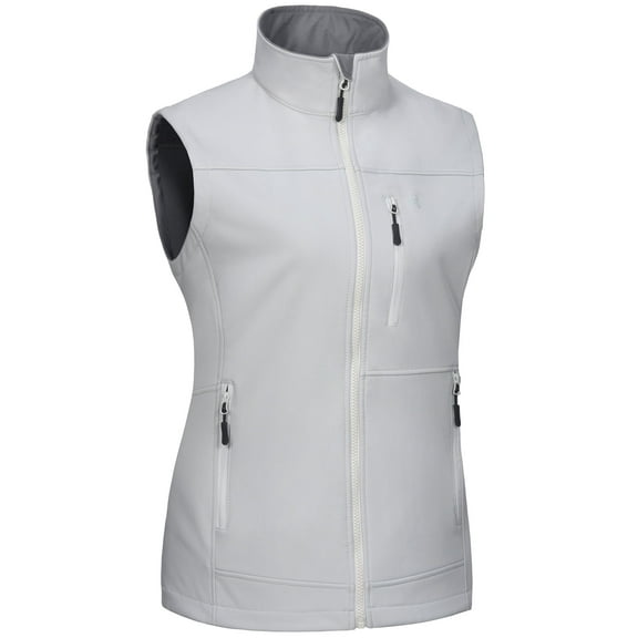 Little Donkey Andy Lightweight Softshell Vest for Women Fleece Lined Outerwear Zip Up Sleeveless Casual Windbreaker Jacket for Golf Hiking Running Jogging Outdoor Travel, Light Grey, Small