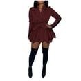 thumbnail image 2 of Babysbule Dresses for Women Fashion Women Thickened Patchwork Long Sleeve Bandage Large Lapel Coat Dress Plus Size, 2 of 9