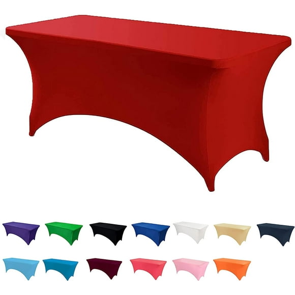 Spandex Fitted Tablecover, Washable Rectangular Stretch Trestle Table Cloth for Banquet(Red,6ft)