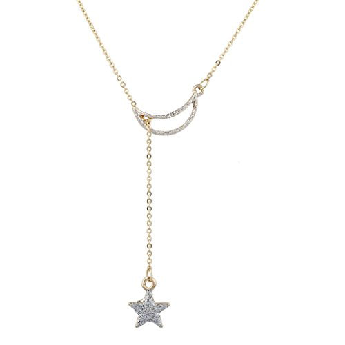 Fashion Jewelry ~Crystal Celestial Moon and Star Pendant Necklaces Goldtone Moon