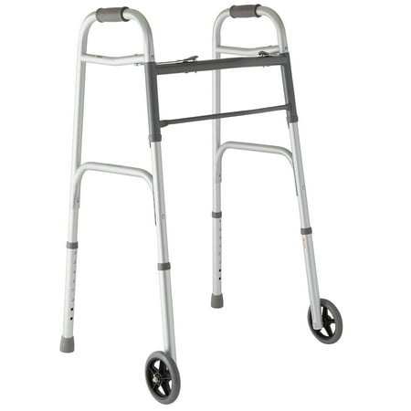 Medline Lightweight Folding Walker with 5” Wheels Aluminum Frame Supports up to 300 lbs.