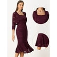 thumbnail image 2 of DARING DIVA Women's Fishtail Sheath Open Front Shrugs 2pc Lace Dress S Burgundy, 2 of 6