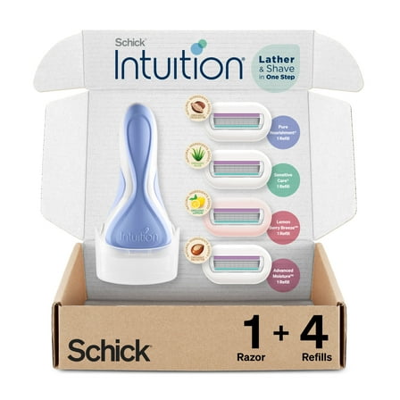 Schick Intuition 4-Blade Women's Razor Variety Pack, Includes 1 Women's Razor Handle & 4 Refills