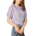 thumbnail image 6 of INSPIRE CHIC Women's Floral Puff Sleeves Pleated Collar Button Down Shirt XL Purple, 6 of 8