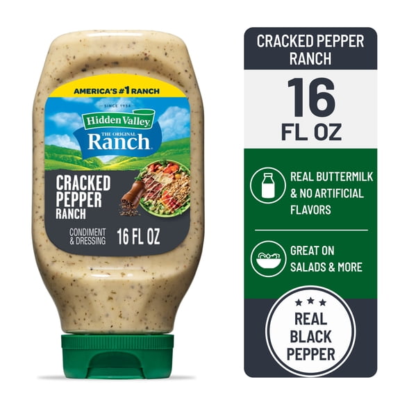 Hidden Valley Cracked Pepper Ranch Dip Sauce Condiment & Dressing, 16 fl oz Squeeze Bottle