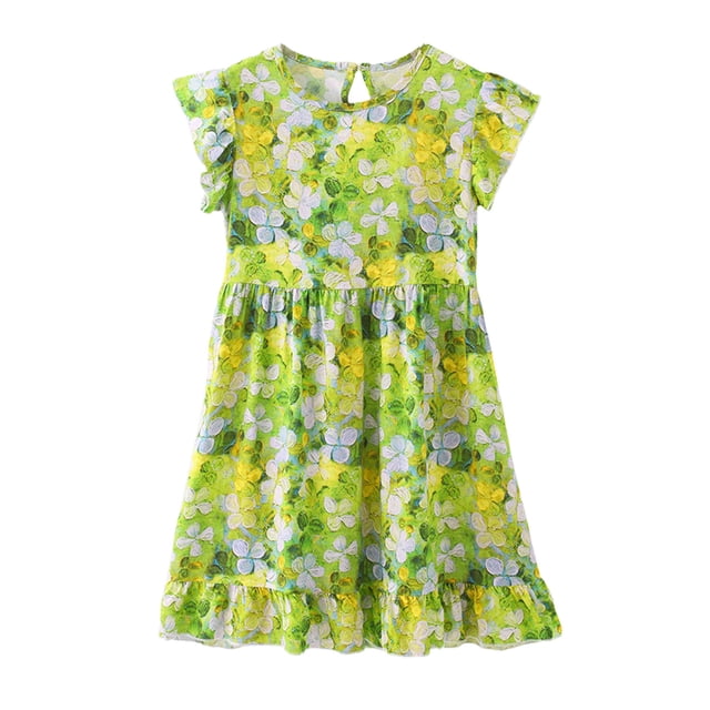 WEIYLL Robes Filles Été Floral Tout-Petit Léger Respirant Doux Robe Verte 11-13 Ans