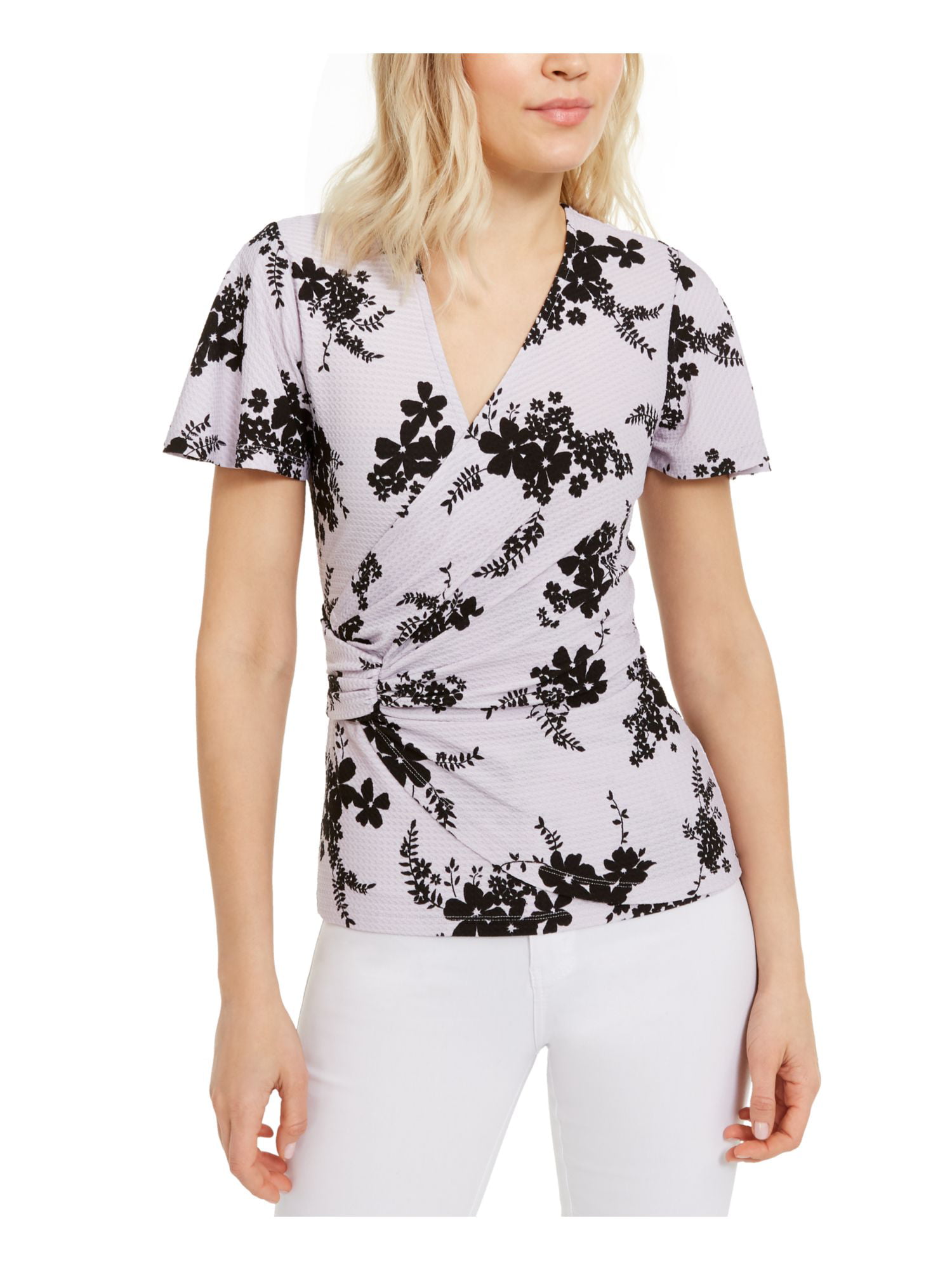 MICHAEL KORS Womens Floral Short Sleeve V Wrap Top Petites Size: PL - Walmart.com