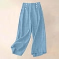 thumbnail image 2 of Cotton Linen Pants for Women Printed Capri Pant Plus Size Wide Leg Sweatpants Summer Cropped Elastic Waist Trousers, 2 of 7