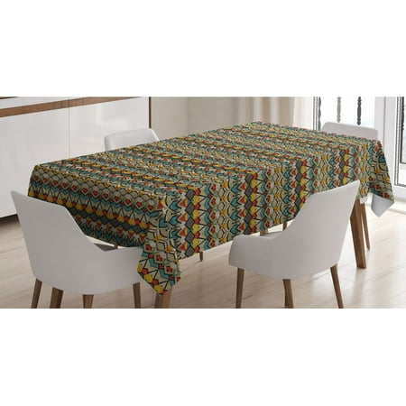 

African Tablecloth Complex Pattern of Triangles Half Circles and Zigzag Lines with Retro Grunge Look Rectangle Satin Table Cover for Dining Room and Kitchen 60 X 90 Multicolor by Ambesonne