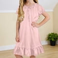thumbnail image 5 of SGFCWSX Girls Casual Dress Short Sleeve Satin Bow Ruffle Hem Loose Fit Summer Dress Pink Size 12-13 Years, 5 of 9