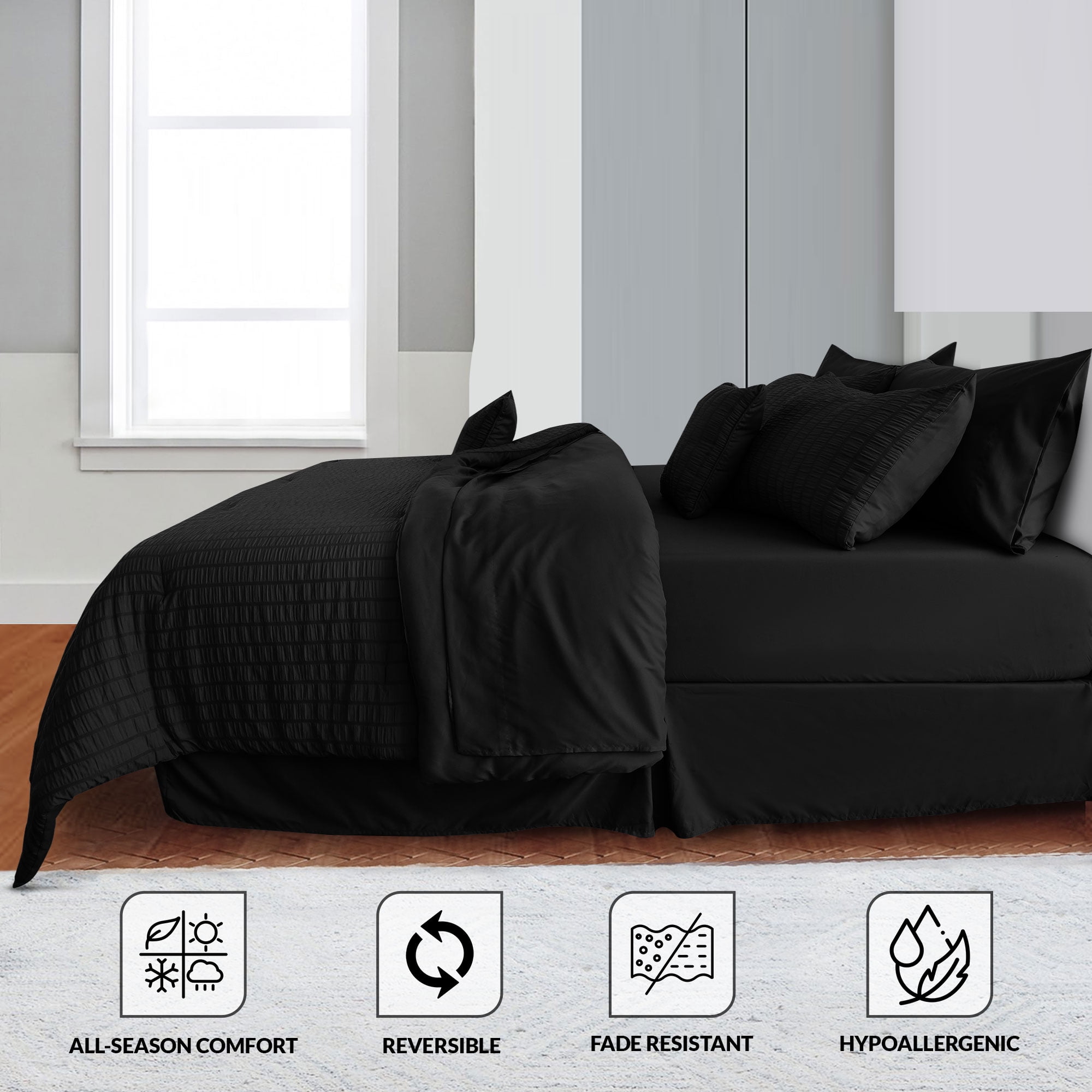Lux Decor Collection 10-Piece Queen Comforter Set with Sheets - Queen Size Bedding Set, Black