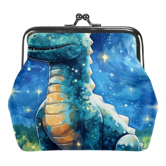 Coin Purse, Change Purse Wallet with Clasp, Car Coin Holder Pouch for Woman Men Kids Girls (Starry Dinosaur)