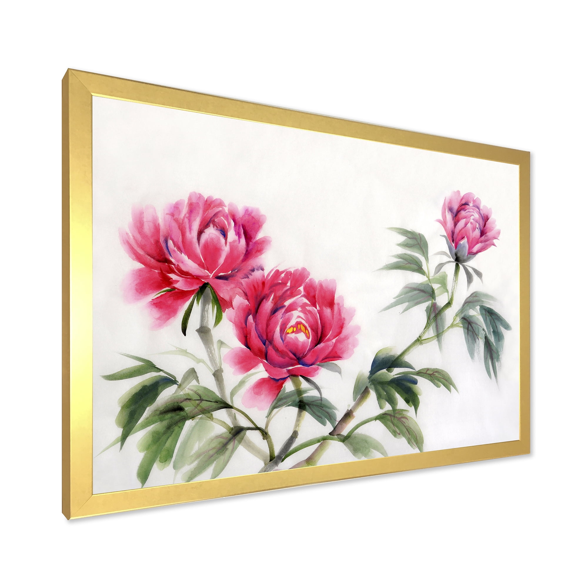 Designart 'Three Vintage Red Peonies Flowers' Traditional Framed Art Print