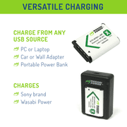 Wasabi Power KIT-BB-NPBX1-01 Battery and Dual Charger Sony NP-BX1, Black and White, 2 Per Pack