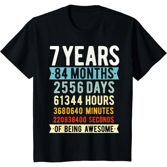 7th Birthday 7 Years Old Vintage Retro 84 Months T-Shirt