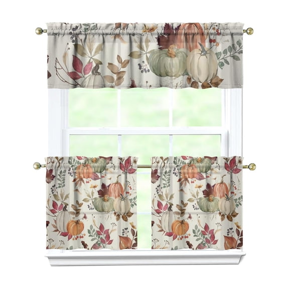Rod Pocket Kitchen Curtain Set 3-Piece, 27.5x36 Inch Valance & Tier Drapes, Polyester Pongee Cafe Curtains for Living Room, Bathroom, Farmhouse Rustic Country Window Treatments.