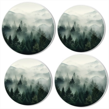 

BaHomeck Electric Stove Burner Covers Set of 4 Round Metal Gas Stove Burner Covers 8 Inch and 10 Inch Kitchen Decor Forest Of Evergreen Trees Against The Backdrop Of Mist-Covered Mountains