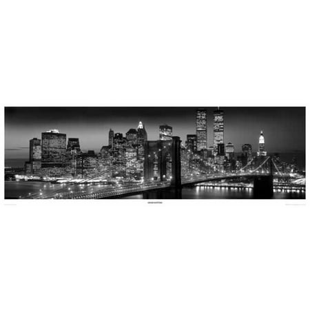 New York City Blues Manhattan Skyline By Night - New York City - B&W Photography / Inspirational Door Poster / Print (Size: 62