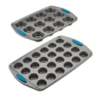 Rachael Ray 47956 Yum-O Nonstick Bakeware 12-Cup Oven Lovin Muffin & Cupcake Pan Gray with Red Handles