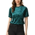 thumbnail image 1 of INSPIRE CHIC Haut en Velours à Manches Courtes et Col Rond Décontracté pour Femmes P Bleu Vert, 1 of 6