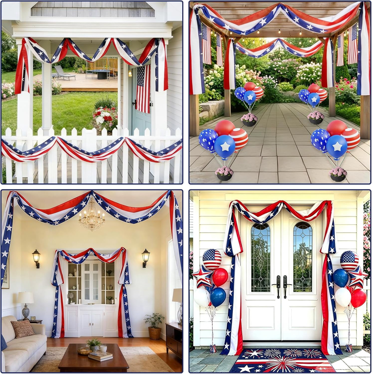 FENLEI 2 Pack 20Ft 4th of July Patriotic Bunting Banner, American Flag Outdoor & Door Decor, 250th Independence Day Decoration