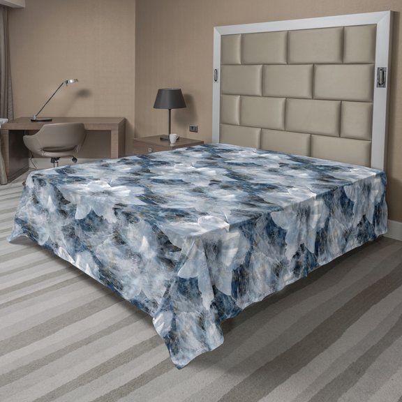 Ambesonne Flora Flat Bedding Sheet Soft Top Sheet, Grungy Print of Gentle Flower, King, Pale Grey Dark Night Blue