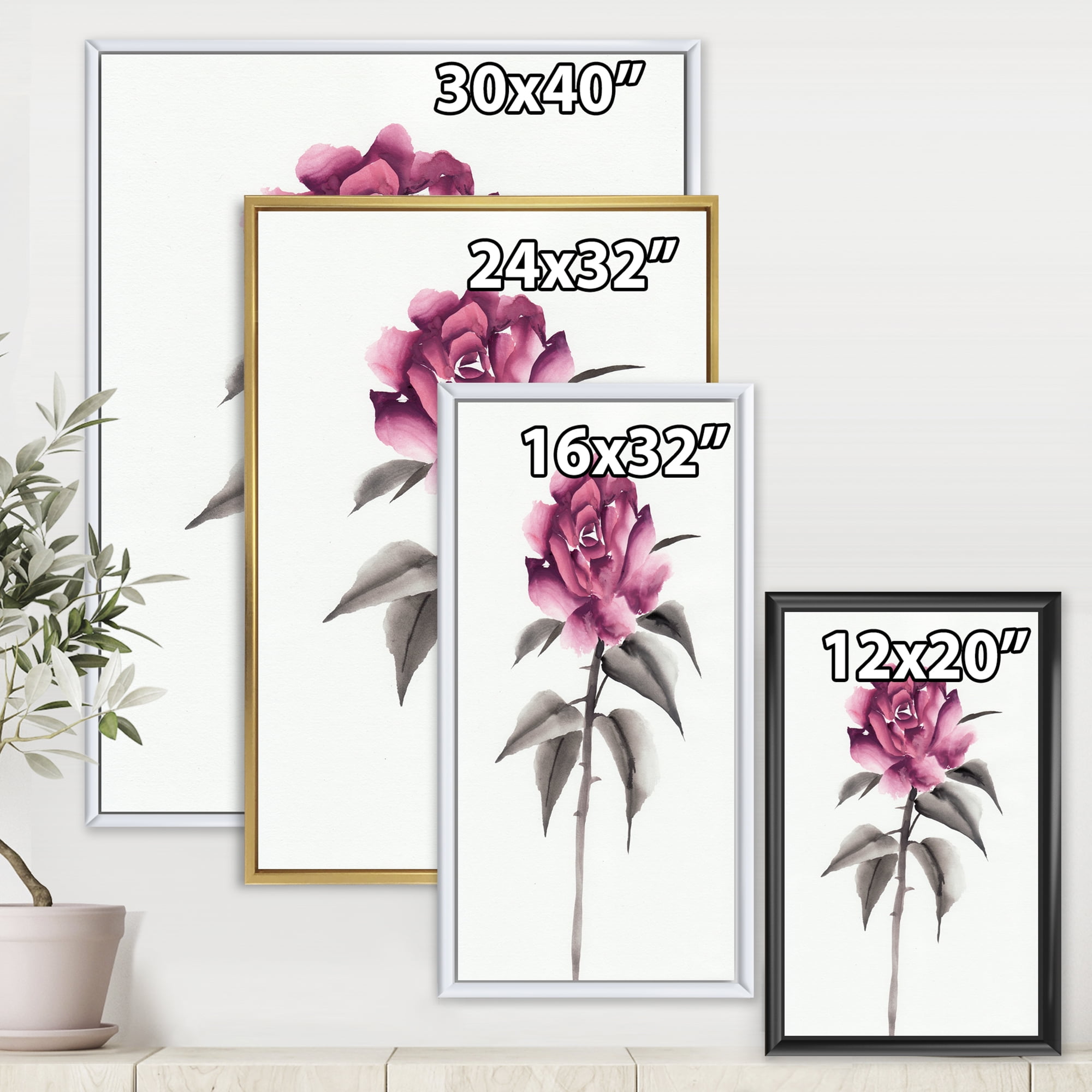 Designart 'Ancient Pink Rose Flower' Traditional Framed Canvas Wall Art Print
