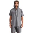 thumbnail image 4 of NAFUU Men's Hawaiian Matching Set New Mens Solid Color Linen Hooded Casual Short Sleeved Beach Shorts Two Piece Suit Stylish Loungewear Sets, 4 of 9