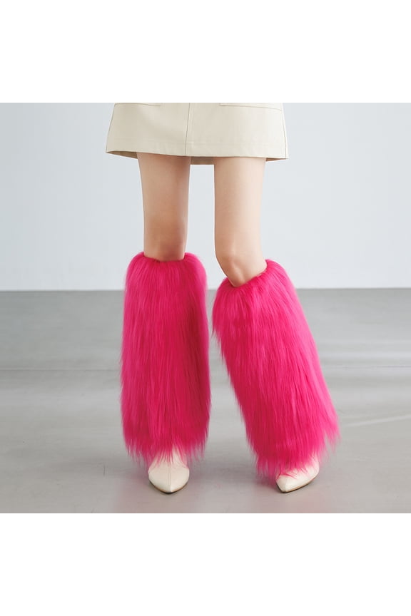 Women's Faux Fur Fuzzy Leg Warmers & Furry Boot Cuffs, Versatile Boot Covers Shoe Socks for Costumes & Winter Wear, 25cm, Rose
