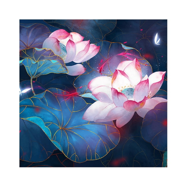 Cuadros Decorativos Kit completo de bordado de 11 quilates con estampado de punto de cruz de flor de loto DIY (szx2064) Likrtyny embutido en tela