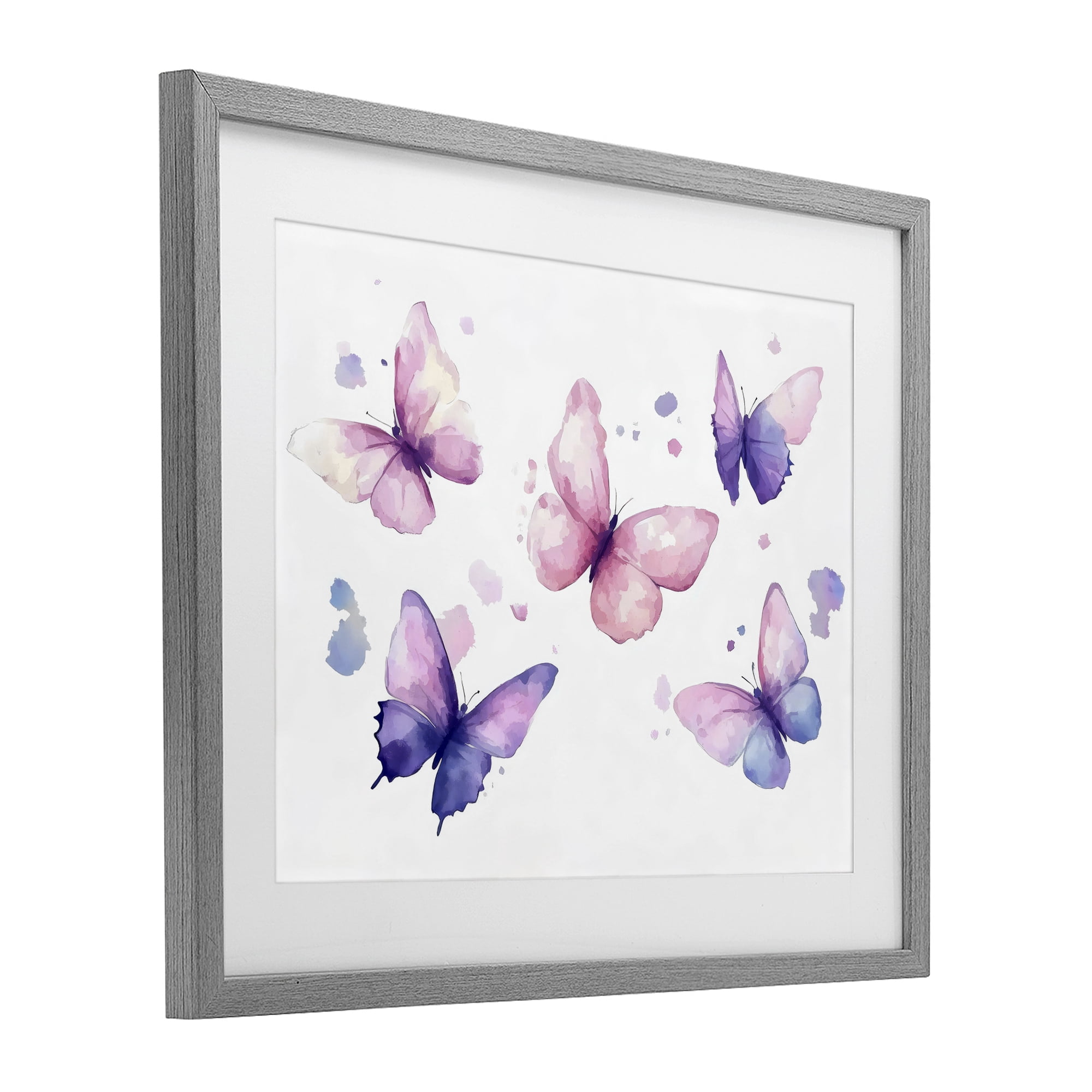 Stupell Industries Blue and Pink Butterflies Gray Framed Print Under Glass, design by Creative Studio