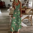 thumbnail image 5 of qucoqpe Womens Summer Sundress Fashion Casual Floral Printed Sleeveless V Neck Flowy Maxi Long Dress Beach Vacation Spaghetti Strap Dress, 5 of 5