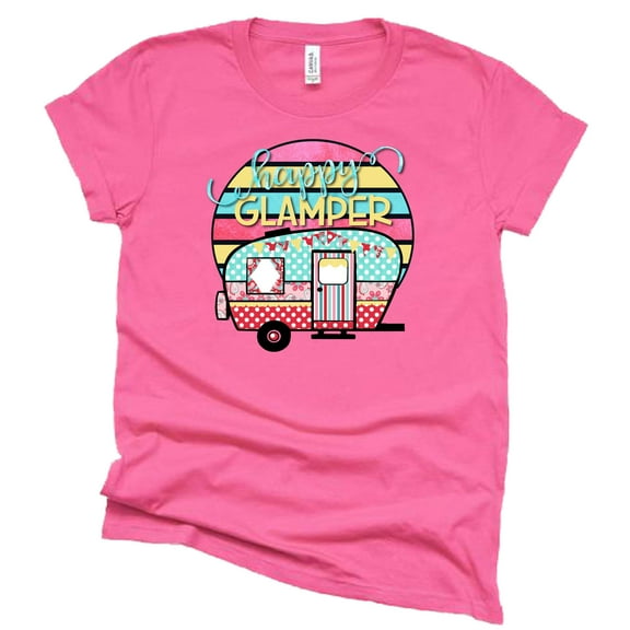 Happy Glamper Shirt, Camper Life Shirt, Camping RV Shirt, Women Summer Graphic Tees Tops Funny Unisex Short Sleeve (Dark Pink, Large)