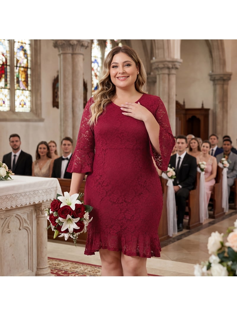 plus size formal burgundy dress PinkBlush Burgundy Lace Mesh Overlay Plus Maternity Maxi Dress main image 1