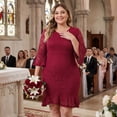 thumbnail image 2 of Agnes Orinda Women's Plus Size Wedding Formal Dresses Engagement V Neck Fla Sleeve Ruffle Hem Lace Cocktail Bodycon Dress 1X Burgundy, 2 of 8