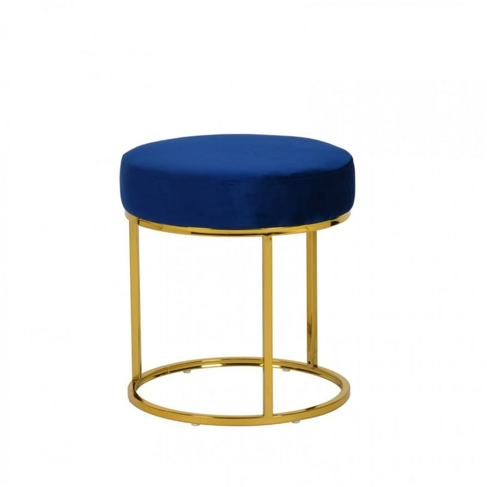 Modrest Elmont Modern Blue Velvet & Gold Stool Ottoman