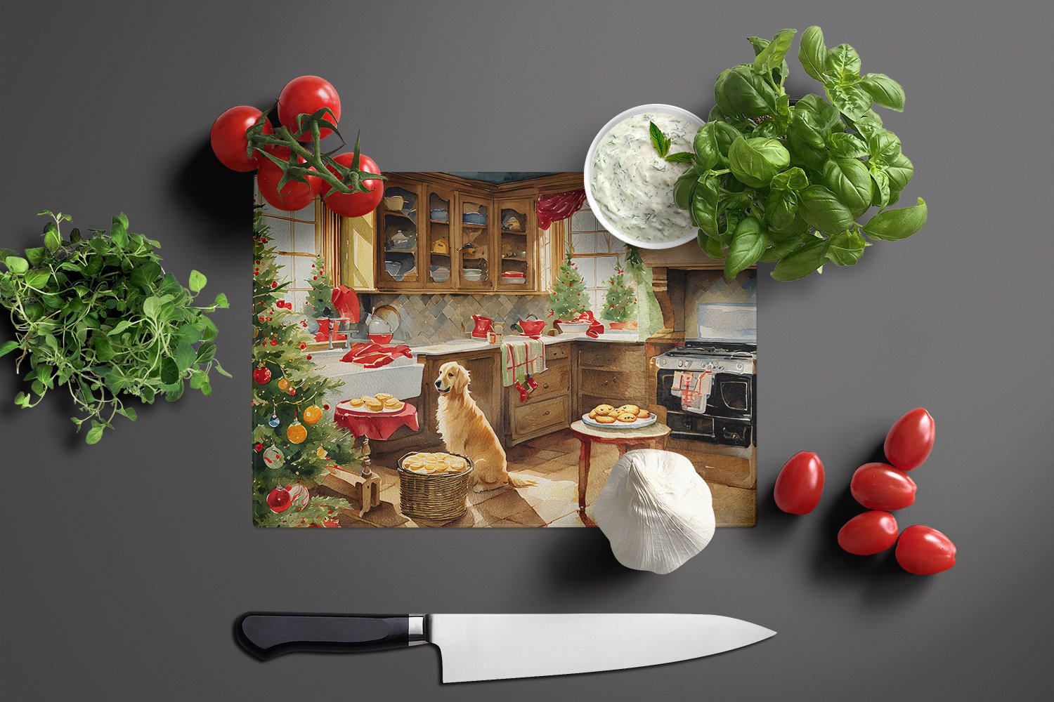 Carolines Treasures DAC3801LCB 15 x 12 in. Unisex Golden Retriever Christmas Cookies Glass Cutting Board