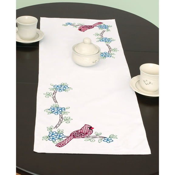 Jack Dempsey Stamped Table Runner/Scarf 15"X42"-Cardinal