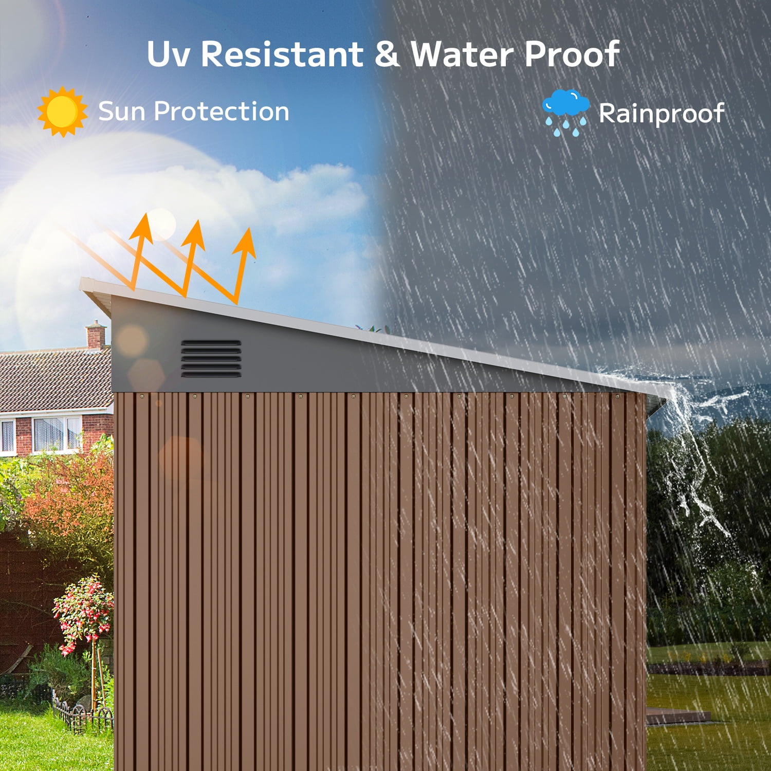 6'x4' Metal Shed , Asofer Outdoor Storage Shed with Transparent Panel Window for Garden, Brown