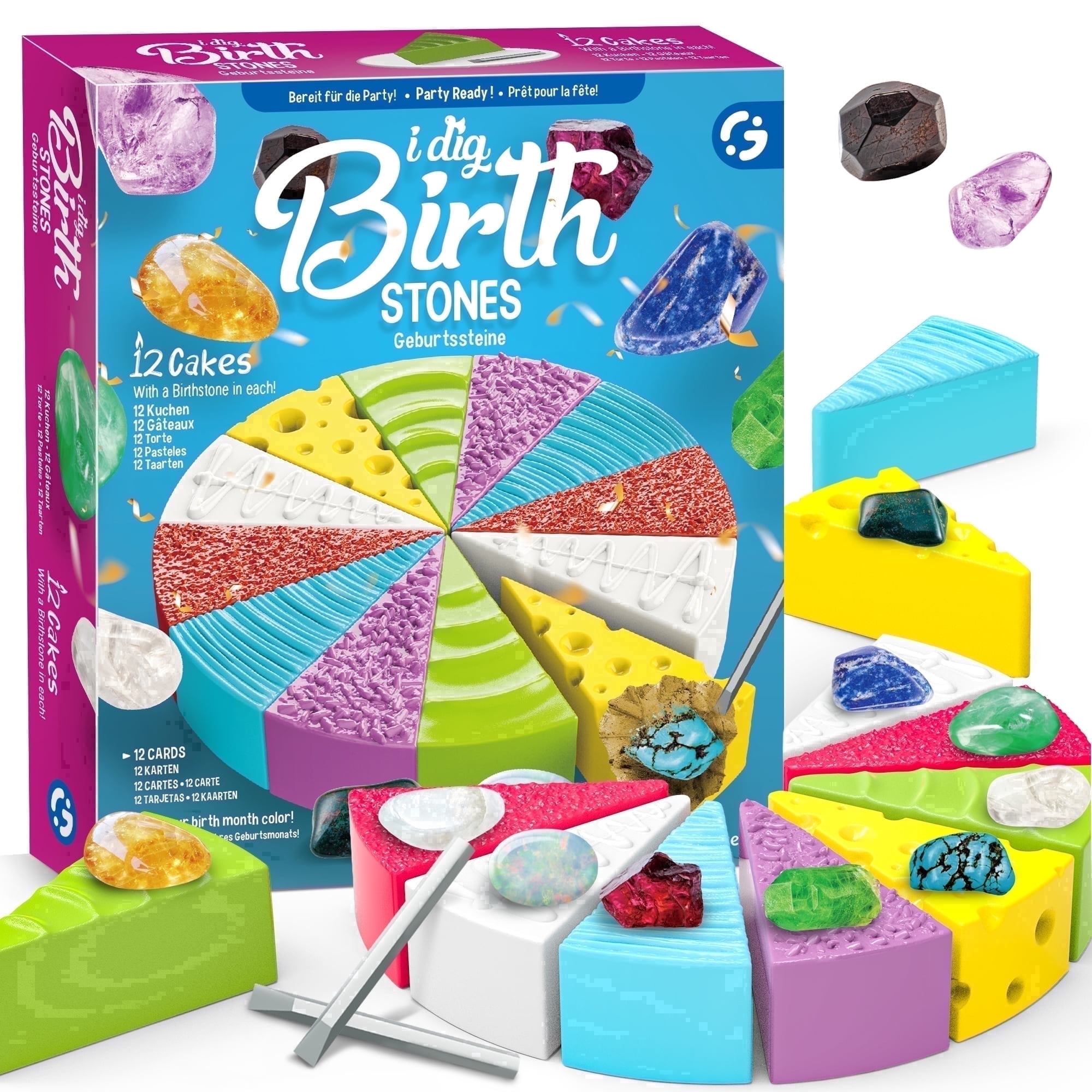 Piano Potato Birthstone Dig Kit for Kids 6-12 – Dig Up 12 Genuine Gemstones in Cake-Shaped Block, STEM Geology Science Toy, Unique Birthday Gift for Girls & Boys