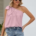 thumbnail image 3 of Top sin mangas con pajarita, un solo hombro, corte holgado, camiseta informal rosa para mujer, talla S Summer Chic, 3 of 6