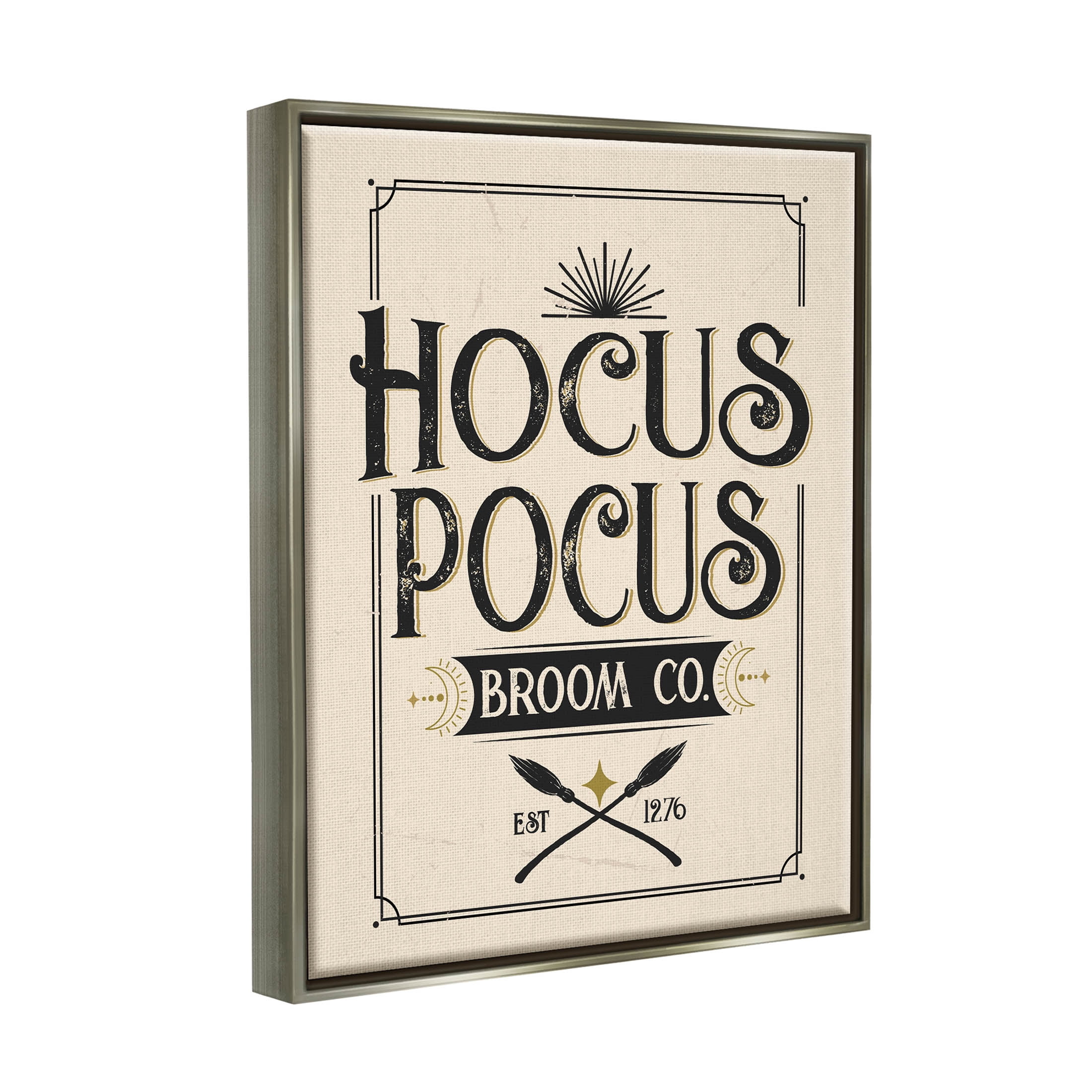 Hocus Pocus Broom Co Sign Holiday Graphic Art Luster Gray Framed Art Print Wall Art