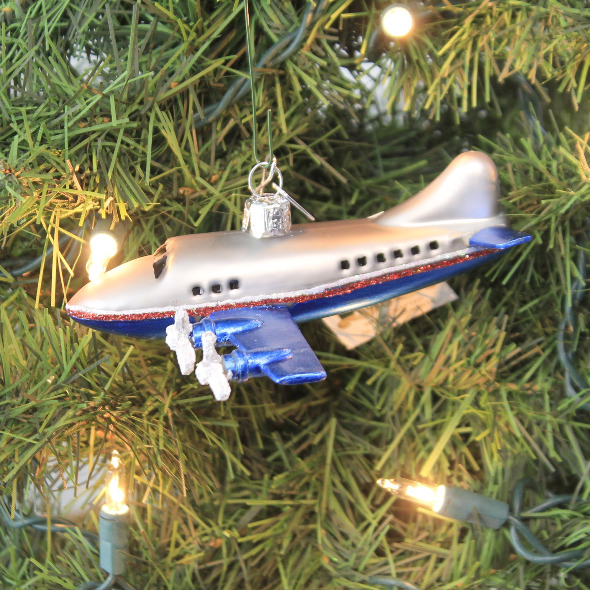 NB1069 Noble Gems 4.5." Travel Globe W/ Airplane Glass Christmas Ornament