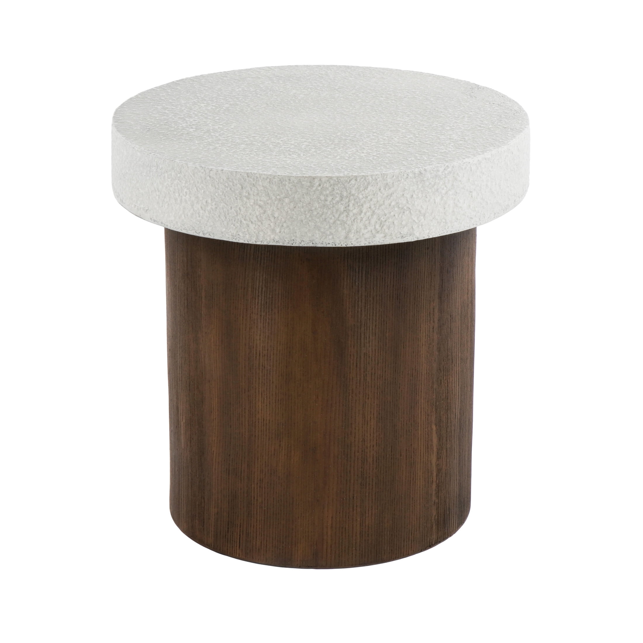 Aurelia Outdoor Patio Round Side Table, MGO, Antique White + Natural Wood Finish
