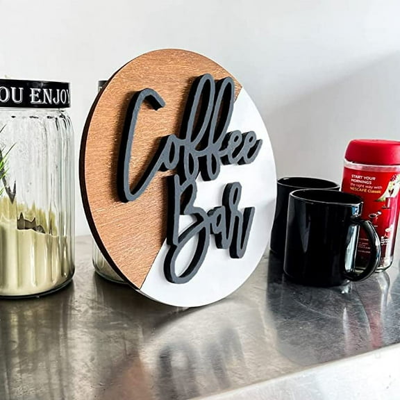 Coffee Bar Sign Wooden Wreath Round Wood Decor Modern Bar Accessories for Coffee Station Bars, Restaurants, Pubs, Farmhouse