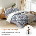 thumbnail image 7 of Bohemian Bedding Duvet Cover Set Full Size 4 Pieces Vintage Tribal Boho Floral Monaco Ethnic Style Blue Bedding Set with Zipper Closure, 1 Comforter Cover 86x86 Inches 1 Flat Sheet & 2 Pillow Cases, 7 of 7