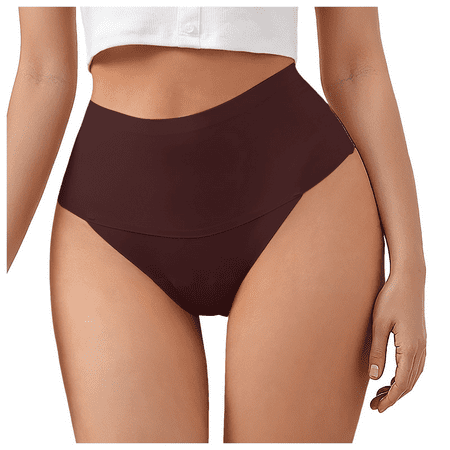 Fulorrnie Underwear for Women Plus Size Thong Breathable Seamless Panties High Waist Elastic Waistband Panty Brown M